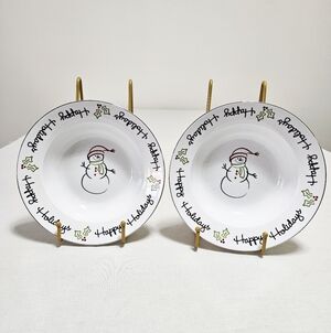 St. Nicholas Square 2 'Tis The Season Snowman Holiday Christmas Bowls White 8.5"